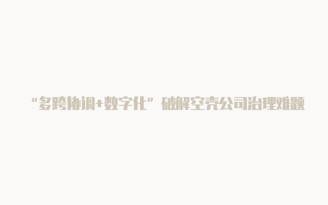 “多跨协调+数字化”破解空壳公司治理难题【2dust/v2rayn】